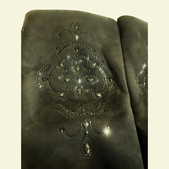 Azura Joulery Tall Shaft Black Sequined Faux Suede Boots Size 41=US 10/10.5 - Picture 4 of 7